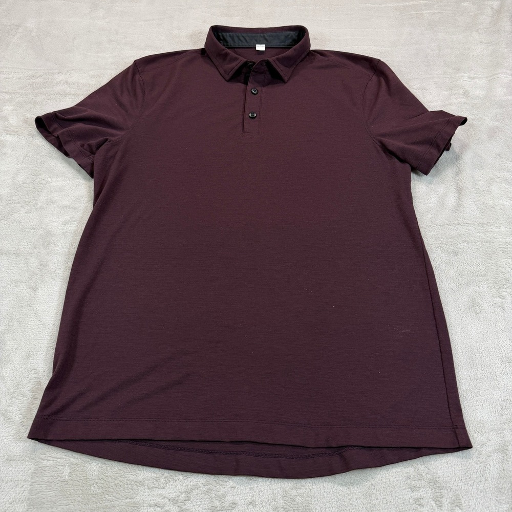 Lululemon Mens Medium Evolution Performance Short Sleeve Polo Shirt Maroon EUC